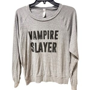 American Apparel "Vampire Slayer" Gray Long Sleeve Crew Neck Shirt‎ Size Medium